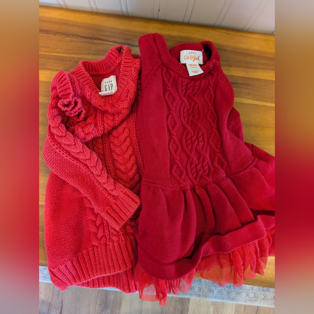 Red Knit Sweater Tops for Baby Girl Bundle Of 2